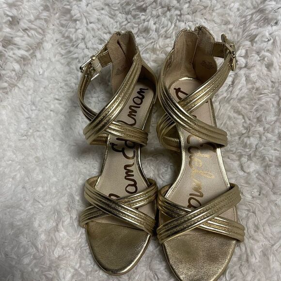 Sam Edelman Metallic Gold Women's strap wedge Sandals SZ8.5M - Picture 3 of 9